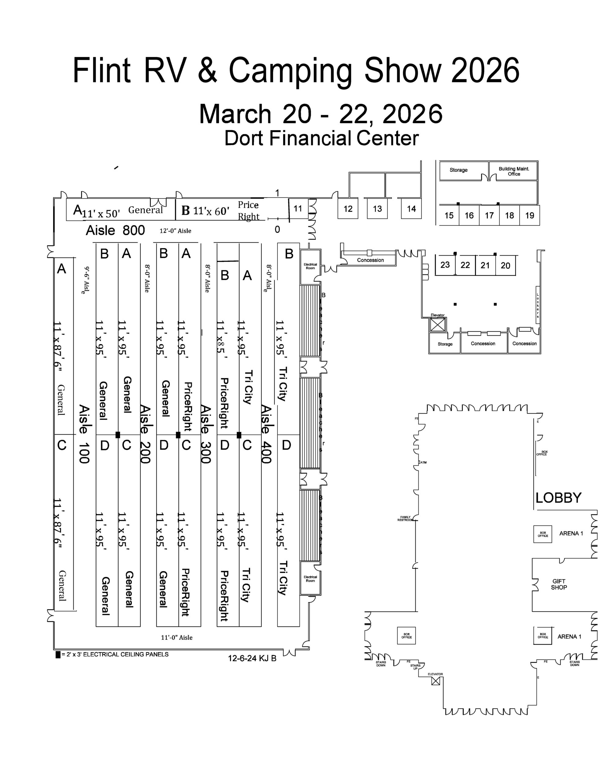 Flint RV & Camping Show floorplan for the Dort Financial Center, March 2026