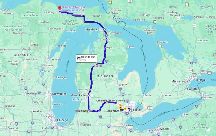 Map of the Presidential Driving Tour in Michigan by MARVAC