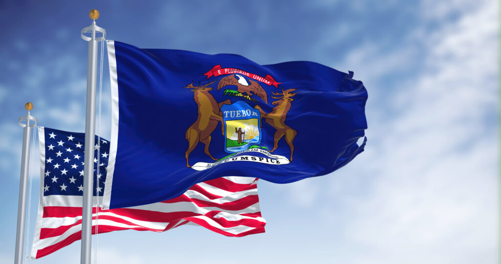 Michigan and United States of America flags