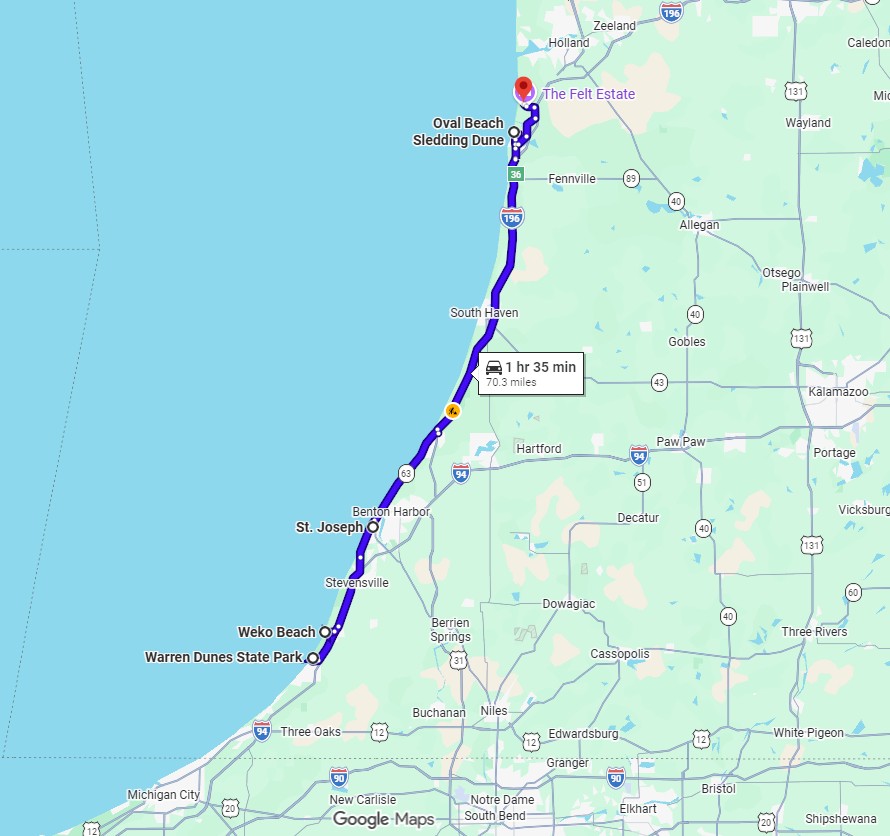 Map showing the Dune Route, a southwest MIchigan driving tour by MARVAC 