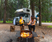 Mother and son camping