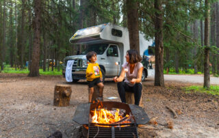 Mother and son camping