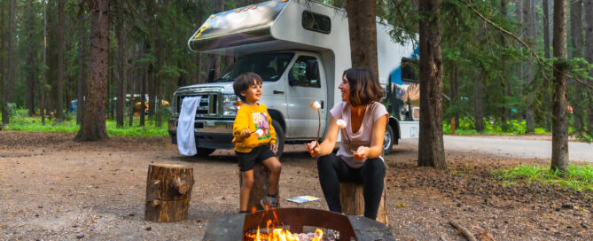 Mother and son camping